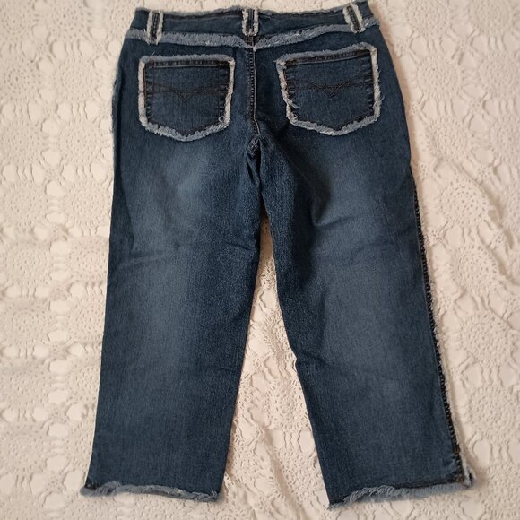 Vtg 90s Y2K Jeans Low Rise Fray Tattered Hem Medium Wash Blue Stretch 10 Women - Picture 8 of 8